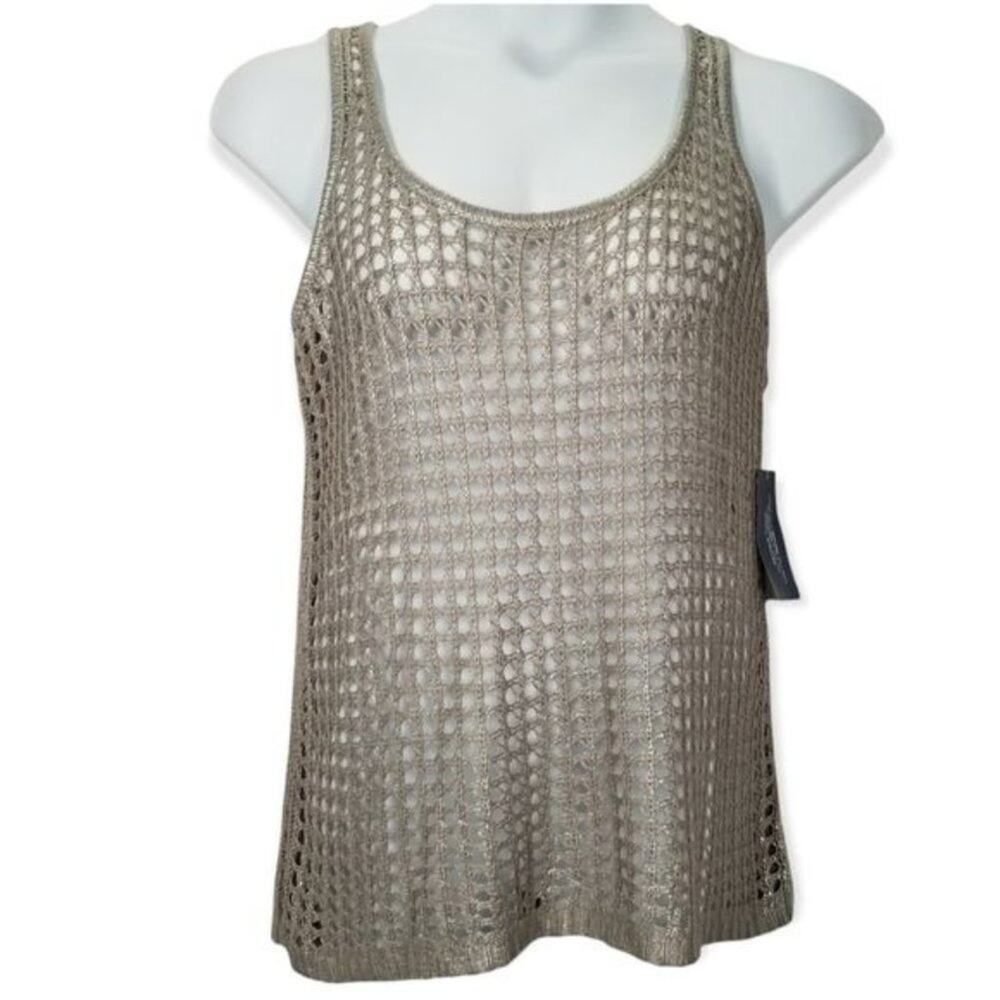 NWT Eloquii Top Womens Size 14 16 Tan Sleeveless Open Crochet Boho Beach Sheer